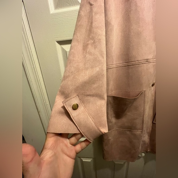 Rare Zara Light Pink Collarless Faux Suede Jacket - Picture 5 of 9